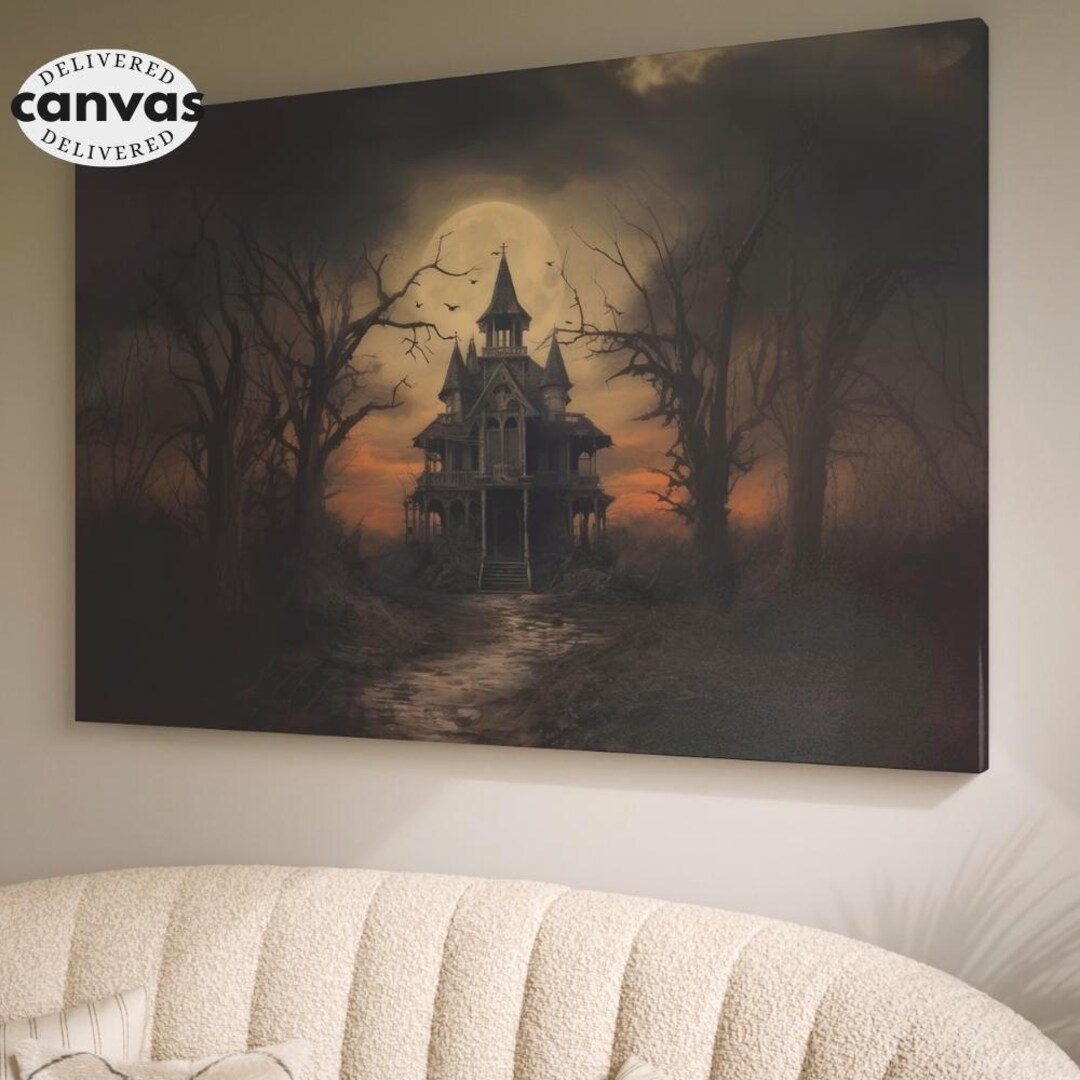 Haunted House Halloween Canvas Wall Art Vintage Halloween Rustic ...