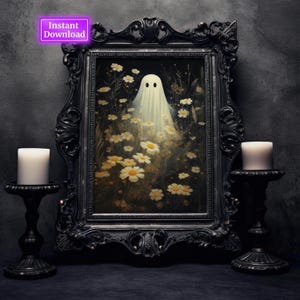 Floral Ghost Digital Print Dark Romantic Ghost Floral Ghost Download Print Ghost Spooky Decor Wall Art Halloween Ghost Art Vintage Ghost