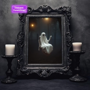 Ghost On The Swing Art Print Halloween Indoor Decoration Digital Art Ghost Print Dark Academia Home Decor Ghost Painting Ghost Printables