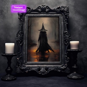 Póster vintage de decoración de brujas, impresión artística, estilo gótico victoriano de la academia oscura, arte de pared de brujas, arte de brujas de Halloween, pintura de Halloween, decoración melancólica