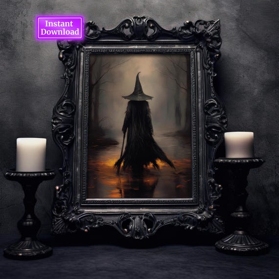 Witch Decor Vintage Poster Art Poster Print Dark Academia Gothic Victorian Witch Wall Art Halloween witch Art Halloween Painting Moody Decor