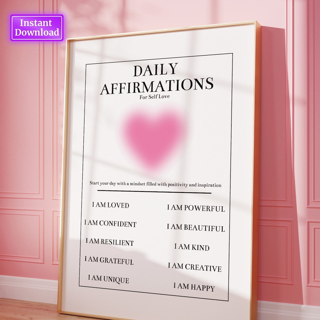 Daily Affirmations Positive Aura Poster Pink Wall Art Aesthetic Poster ...