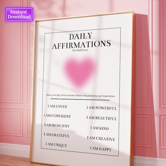 Daily Affirmations Positive Aura Poster Pink Wall Art Aesthetic Poster Spiritual Wall Art Gradient Poster Mental Health Poster DOWNLOAD