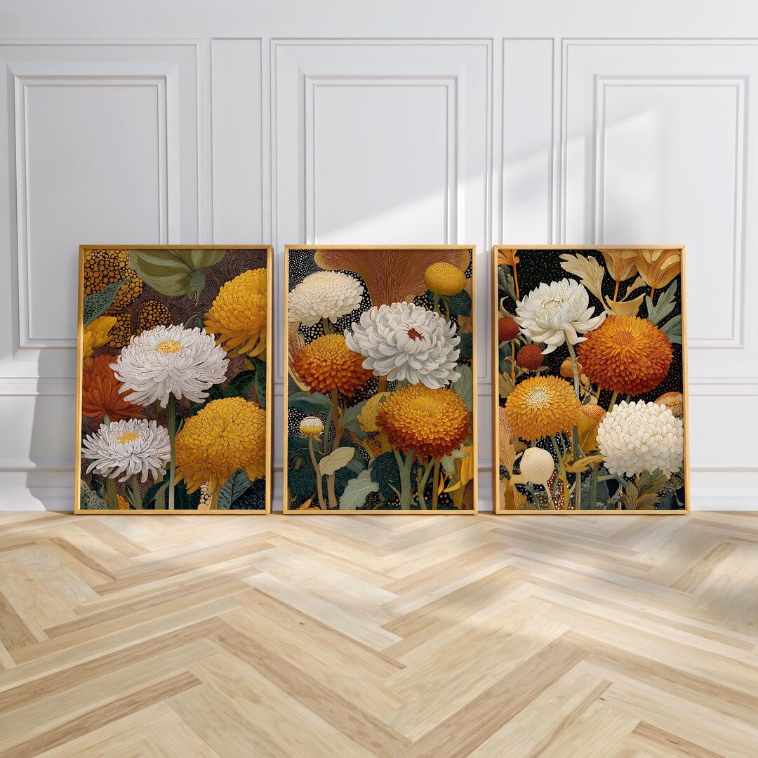 Botanical Wall Art Set of 3, Floral Poster Set, Vintage Botanical ...