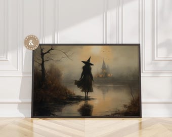 Witchy Decor Halloween Wall Art Physical Print Witch Halloween Rustic Halloween Decor Vintage Halloween Painting Vintage Witch Wall Art