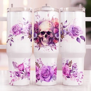 Skull & Roses 40oz Quencher Tumbler Wrap 40oz Sublimation Design Seamless 40oz Tumbler Wrap Sublimation Downloads PNG 40 oz cup 40oz tumbler
