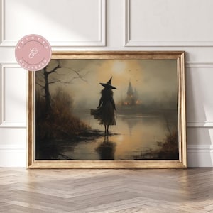 Witchy Decor Halloween Wall Art Physical Print Witch Halloween Rustic Halloween Decor Vintage Halloween Painting Vintage Witch Wall Art