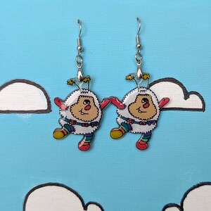 Twink dangle earrings, Rainbow Brite, hand drawn, light weight
