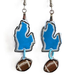 Pendientes colgantes de Michigan con los colores del León, hechos a mano.