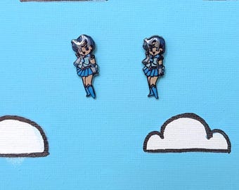 Sailor Mercury stud earrings, handmade. Sailor Moon
