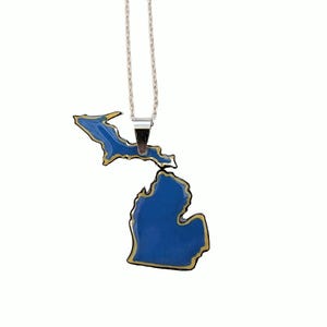 Michigan pendant with chain, Hand drawn with UofM colors