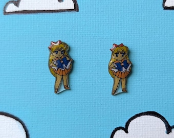 Sailor Venus Shrink Plastic Earrings – Hand Drawn, Sailor Moon inspired