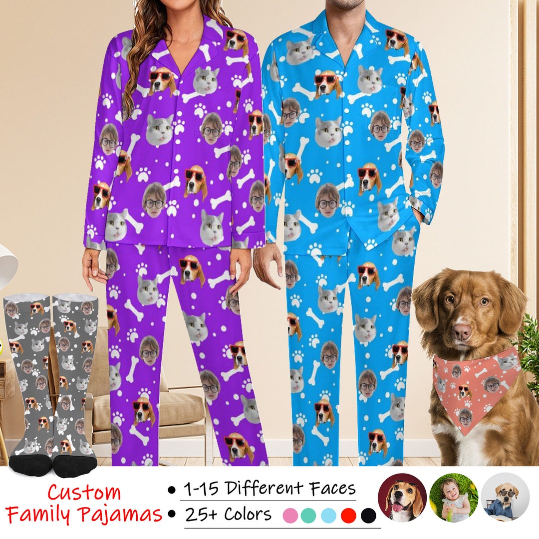Pet Faces On Clothes 2026.Custom 1-15 Diff Faces Pajama for Women Men, Custom Pajamas With Pet ...