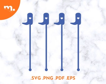 Cowboy Boot Heart Drink Stirrers Laser Cut File (svg, png, pdf, eps)