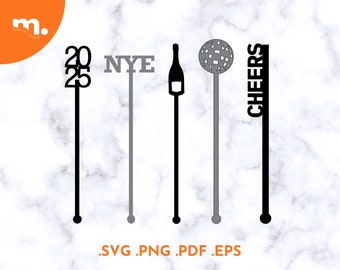 New Years Eve Drink Stir Bundle | NYE Drink Stirrers SVG File | New Years Eve Stir Stick Laser Cut File | New Years Eve Swizzle Sticks SVG