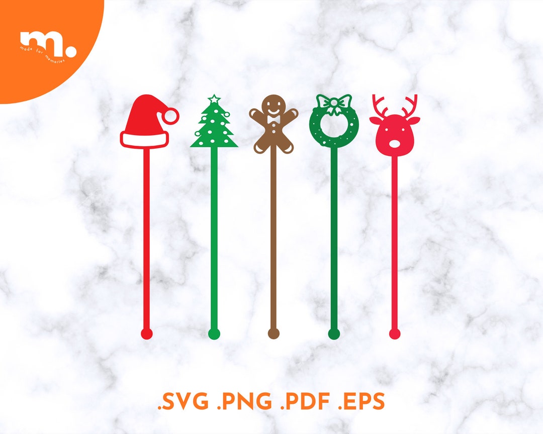 Christmas Drink Stirrers SVG Holiday Stir Stick Laser Cut File Xmas