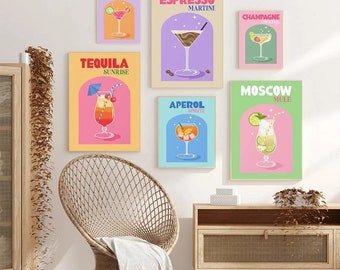 Collection digitale à Imprimer |  Vintage colorful cocktail posters