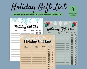 Holiday Gift List for GoodNotes Easy Gift Tracker for iPad Digital Gift Log Editable Fillable Gift List Tracker Holiday Gift Printable