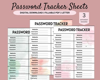 Password Tracker Sheets | Fillable PDF Log (US Letter) | Printable Keeper Sheet