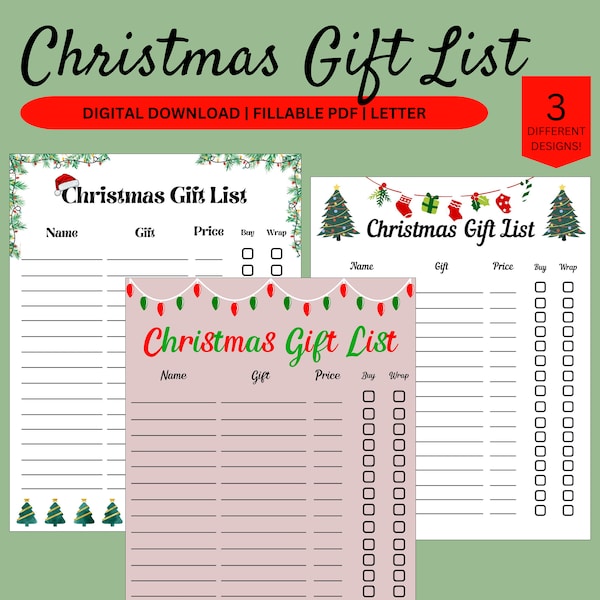 Weihnachtsgeschenkliste für GoodNotes Einfacher Geschenktracker für iPad Digitales Geschenklog Bearbeitbar Ausfüllbarer Geschenkliste Tracker Weihnachtsgeschenk Printable