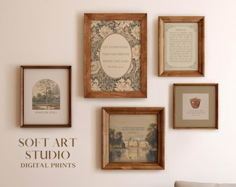 Vintage Christian Gallery Farmhouse Decor, Bible Verse Wall Art Printable, Scripture Home Decor Digital Prints set of 5