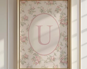 Floral Letter U Print: Vintage Boho Initial Monogram (Digital Download)