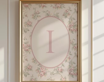 Vintage Floral Letter I Print: Personalized Nursery Decor (Digital Download)