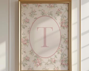 Floral Letter T Initial Print: Elegant Boho Nursery Decor (Digital Download