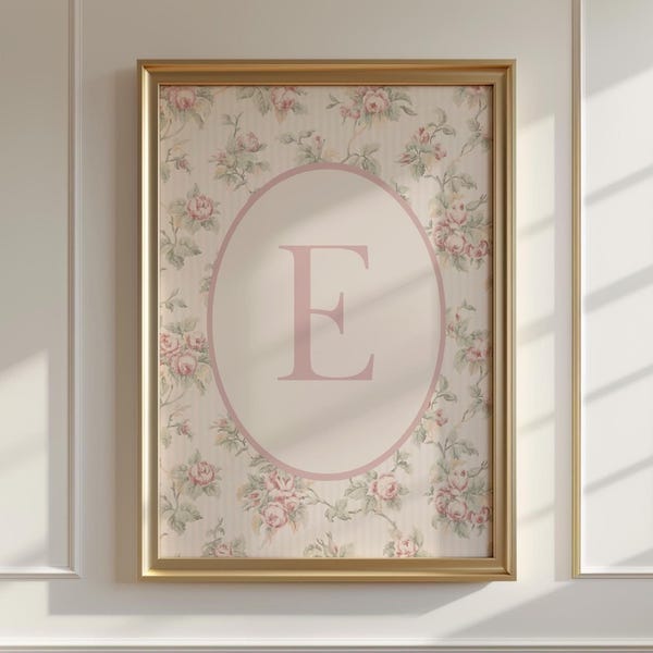 Floral Letter E Print: Vintage Monogram Nursery Decor (Digital Download)