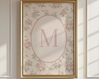 Floral Letter M Initial Print: Custom Girl's Nursery Decor Digital Download
