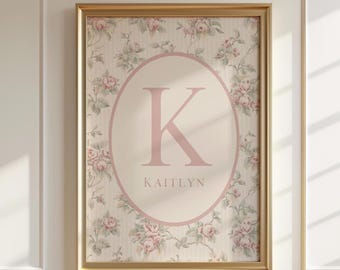 Girls Custom Name Initial Letter DIGITAL DOWNLOAD Personalized Monogram Print, Vintage Alphabet Name Poster, Customised Wall Art