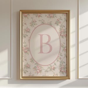 Letra inicial de nombre vintage personalizada B, alfabeto floral rosa, letrero para nombre de niña, decoración infantil coqueta, monograma personalizado, descarga digital