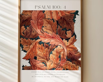 Vintage Autumn Leaves, Psalm 100:4, Enter Into His Gates With Thanksgiving, Digital Download