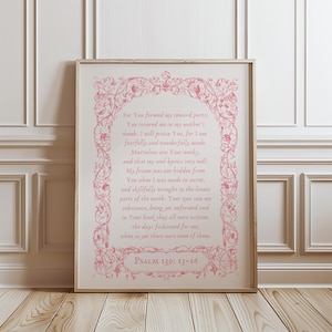 Psalm 139 Pink Floral Print: Girls Nursery Decor (Digital Download)
