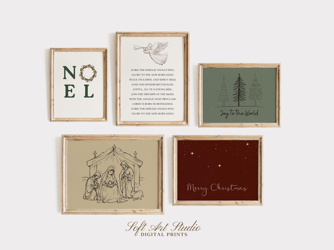 Christmas Art Bundle Digital Print Set of 5 Modern Christian Christmas ...