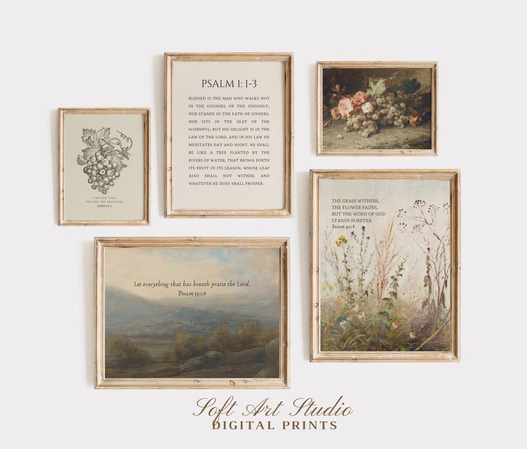 Vintage Christian Wall Art Cottagecore Scripture Gallery Botanical ...