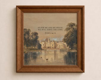 Vintage Christian Wall Art, As for me and My House, Joshua 24 Digital Print Square 1:1 ratio