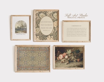 Christian Vintage Wall Art Scripture Home Decor Rustic Bible Verse Prints Farmhouse Decor (SET OF 5 Digital Download)