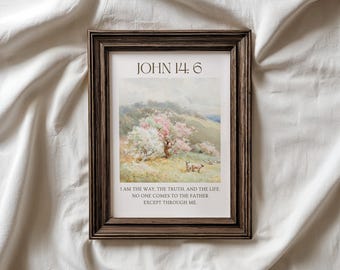 I am the Way the Truth and the Life, Psalm 14: 6 Vintage Sheep Landscape Meadow Print, Christian Wall Art Digital Download