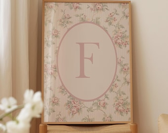 Floral Letter F Print: Vintage Monogram for Girls Nursery (Digital Download)