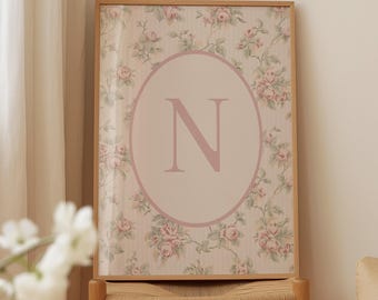 Letter N Floral Monogram Print: Vintage Boho Nursery Decor (Digital Download)
