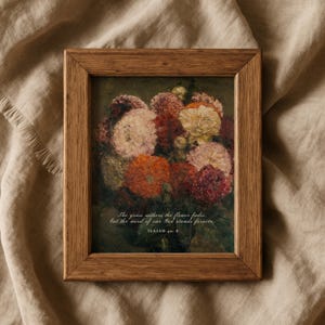 Lámina con versículo bíblico de Isaías 40:8 - Decoración rústica con motivos florales y escrituras (Descarga digital)