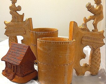 Cottage Mugs Barn Sculpture Vintage Decor Wine Holder Serving Dish Coaster Art