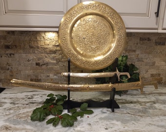 Vintage Syrian Sword Set: Colonial Decor with Brass Charger