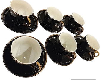 Art Deco Espresso Cup Set, Gold Trim Turkish Coffee Drinkware