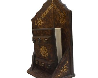 Antique Oriental Miniature Wooden Quran with Stand Holder Box Eid Decor Art
