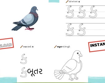 Gujarati Alphabet Tracing & Coloring Book: Language Learning (Digital Download)