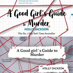 Può includere: Una copertina di libro con un motivo a griglia rosso e bianco. Il titolo è "A Good Girl's Guide to Murder" di Holly Jackson. Il libro è un best seller del New York Times.
