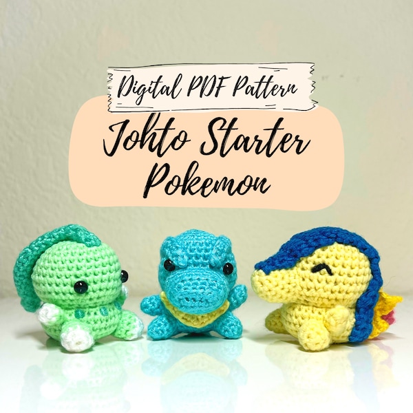 Johto (Gen 2) Starter Pokemon Chibi ~ Chikorita ~ Totodile ~ Cyndaquil Amigurumi Crochet Pattern