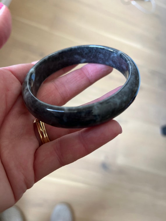 Natural Marbled Black Jade Vintage Bangle - image 1